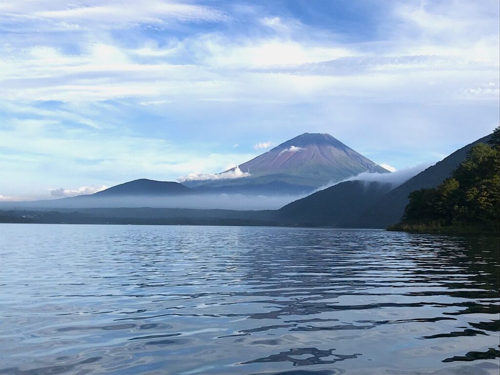 Lake Saiko with Mount Fuji in the background, Fuji Five Lakes, Japan