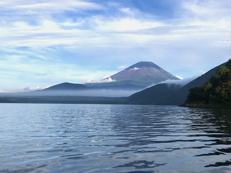 Lake Saiko with Mount Fuji in the background, Fuji Five Lakes, Japan